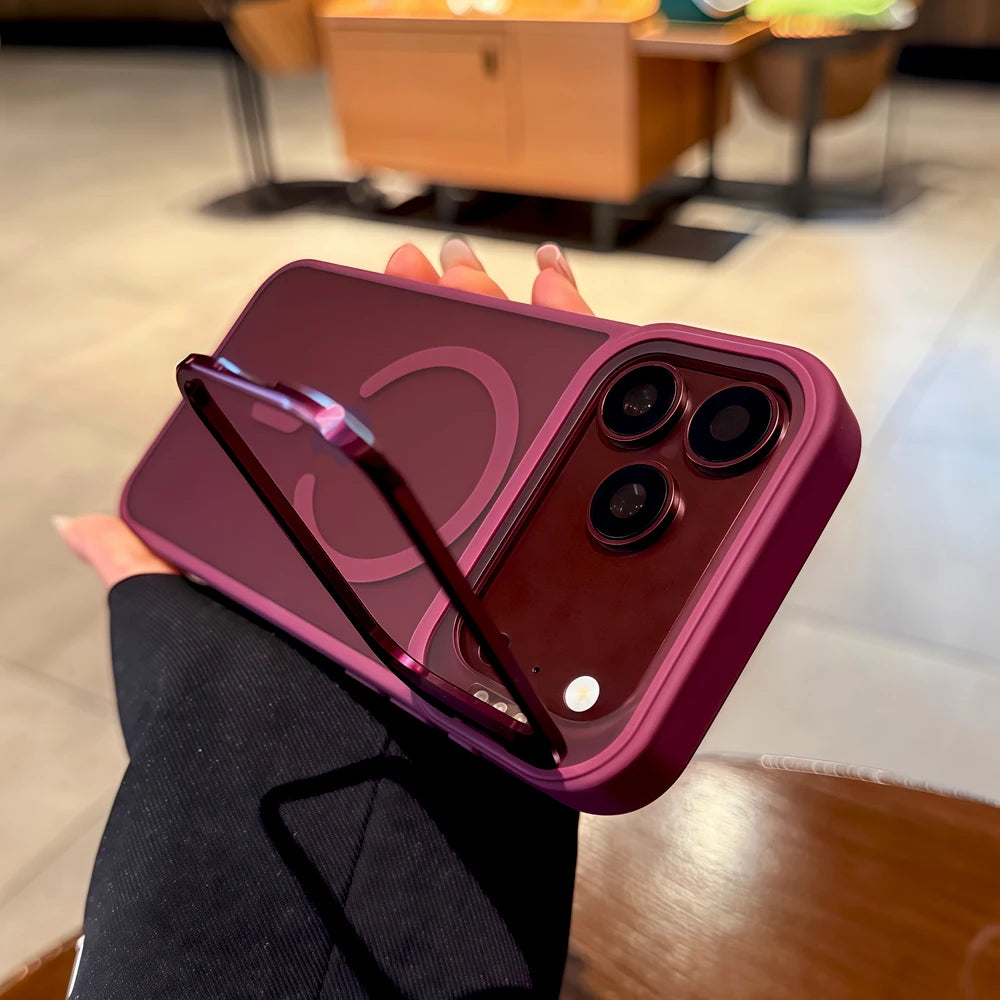 Matte Translucent Case For iPhone 18 17 16 15 14 13 Pro Max For Magsafe Mag Safe Charge Anti-fingerprint Stand Holder Cover