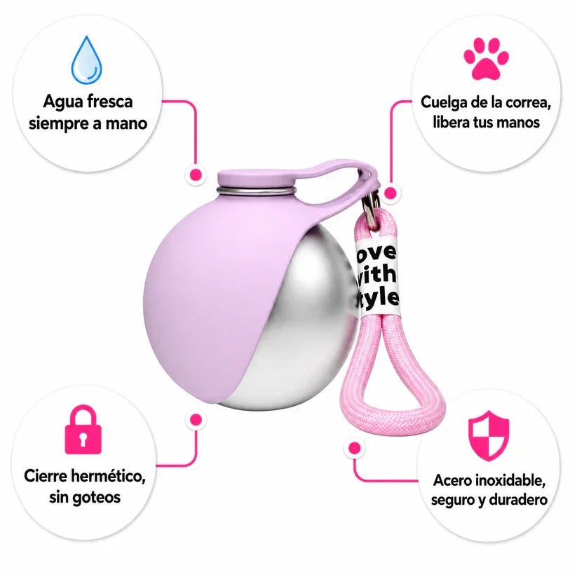 Dog Water Bottle with Bowl for Cat 304 Stainless Steel Portable Outdoor Pet Stainless Steel Water Cup Safe Food-Grade Silicone