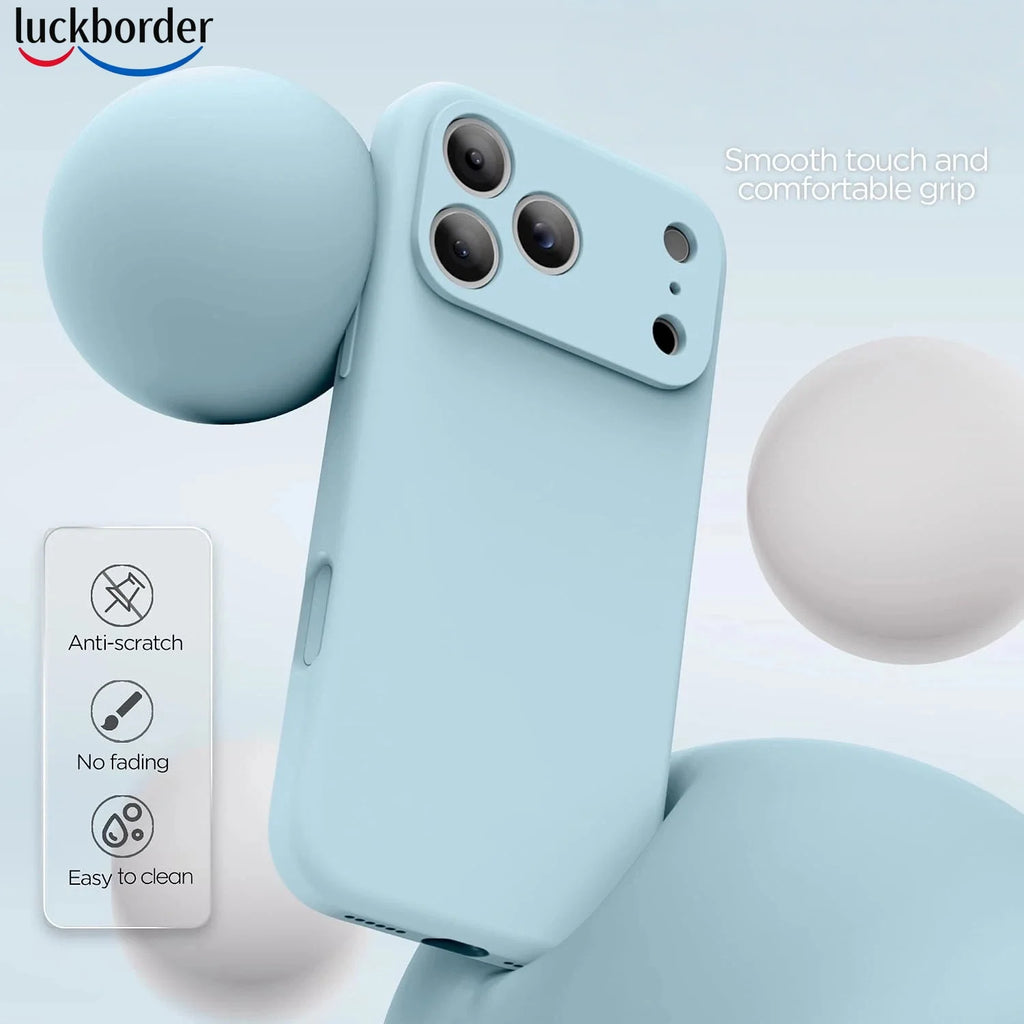With Screen Protector Noble Fashion Solid Colour Shockproof Protective Liquid Silicone Phone Case For iPhone 18 Pro Max