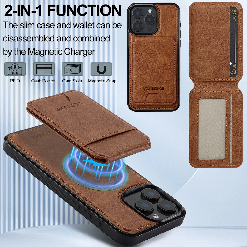 Detachable Magnetic 2 In 1 Leather Case For iPhone 18 17 16 15 14 13 12 11 Pro XS Max 17E Air XR 8 7 Plus SE Cards Pocket Cover