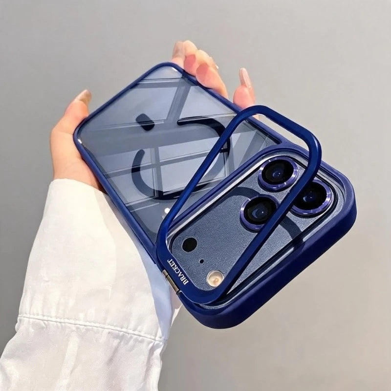 Luxury Bracket Stand Magnetic Case for iPhone 18Pro 17 16 15 14 Plus 13 12 18 Pro Max Air for Magsafe Glass Lens Protector Cover