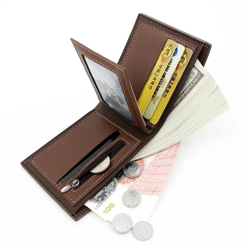 Luxury Slim Short Men's Wallet - High-Quality PU Leather Card Holder with Coin Pocket, Small Compact Male Purse for Daily Use
