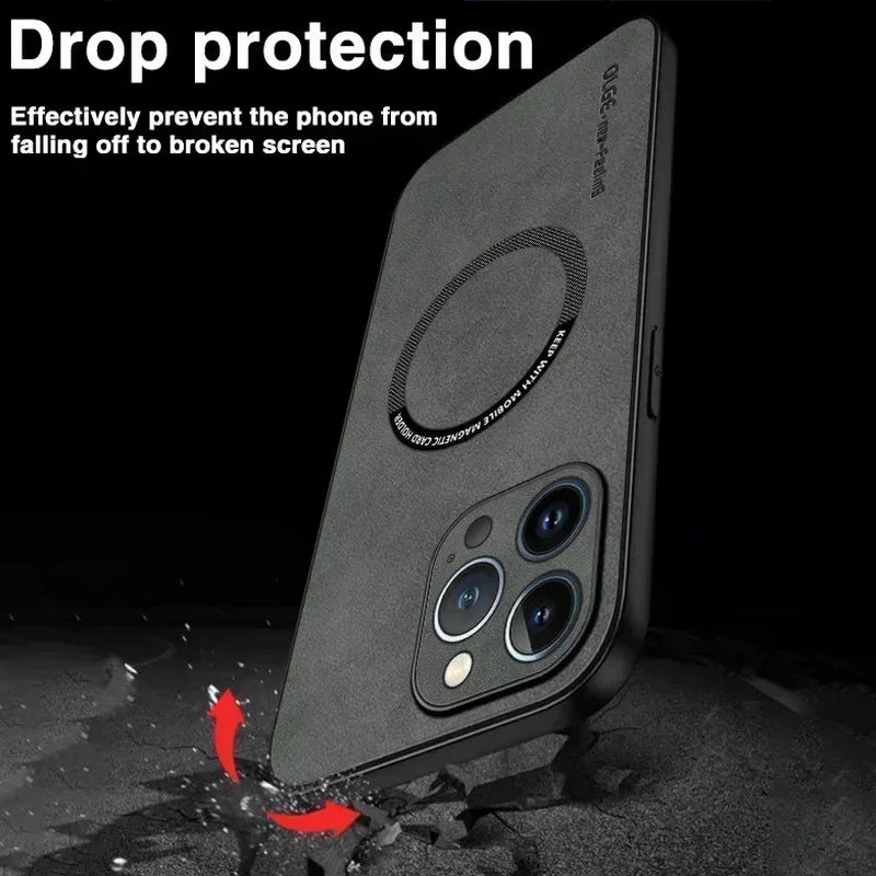 Luxury Leather Shockproof Phone Case For iPhone 17 16 15 14 13 12 11 18 Pro Max Plus For Magsafe Magnetic Wireless Charging Case