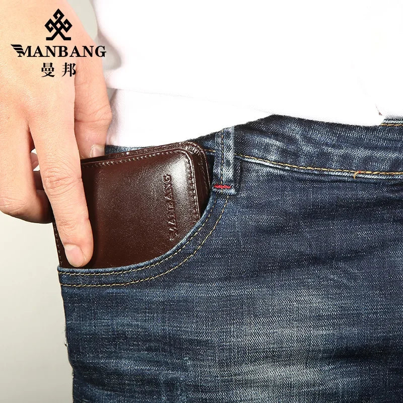 New Fashion Business Men's Wallets Cow Genuine Leather Short Wallet Real Leather Male Cash Purses Clutch Boy Casual Wallets