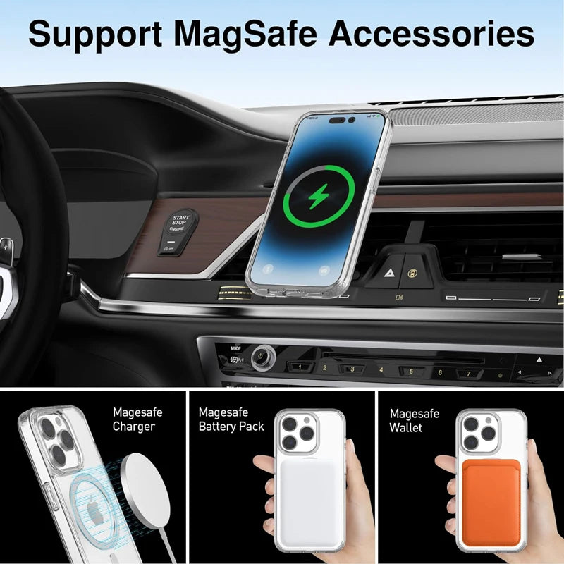 Magnetic Clear Case For APPLE iPhone 16 17 15 14 13 12 11 18 Pro Max Plus 17 Air 16e Wireless Charging Compatible With Magsafe