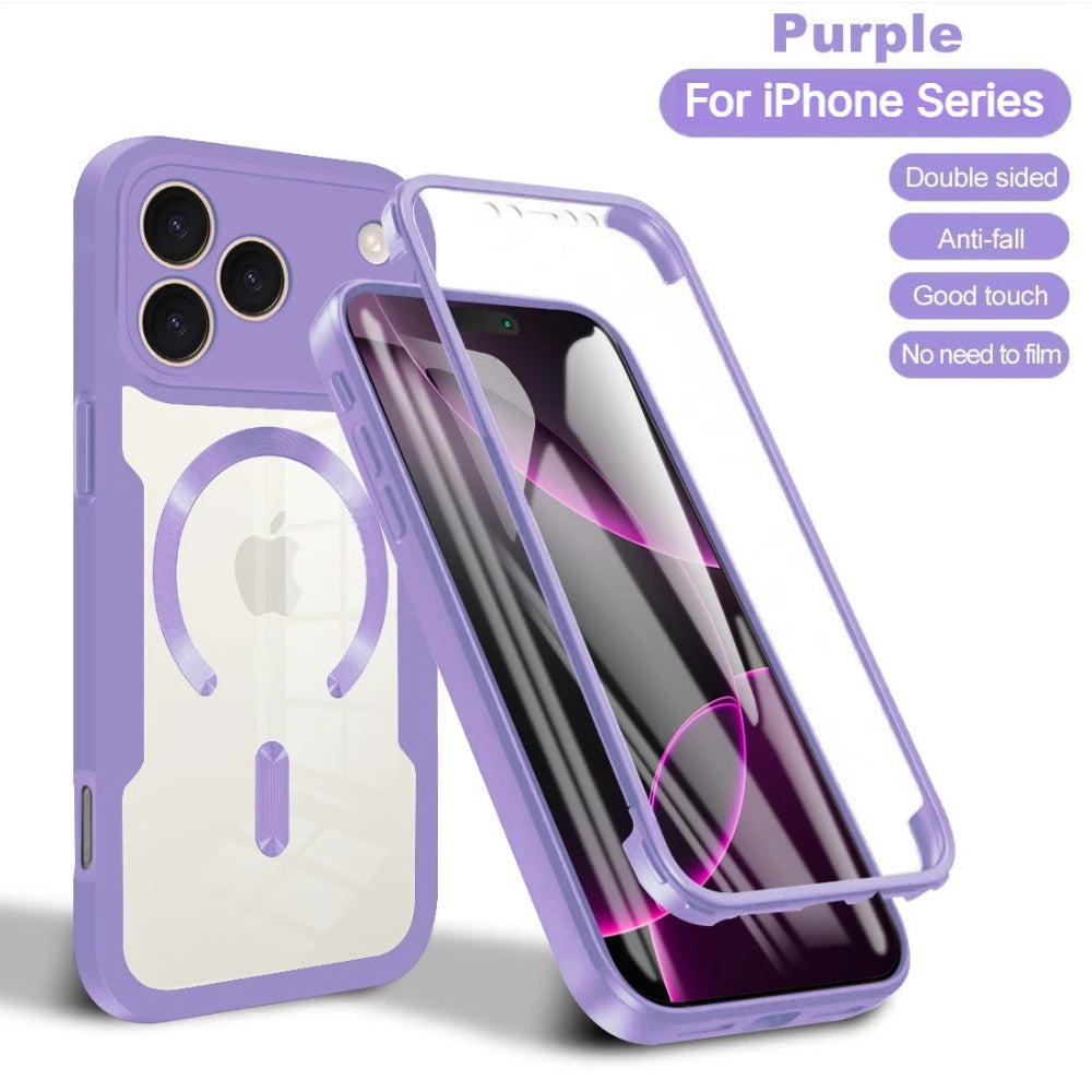 360° Full Body Protect Clear Phone Case For iPhone 18 17 16 15 14 Pro Max Plus For MagSafe Magnetic With Screen Protector Cover