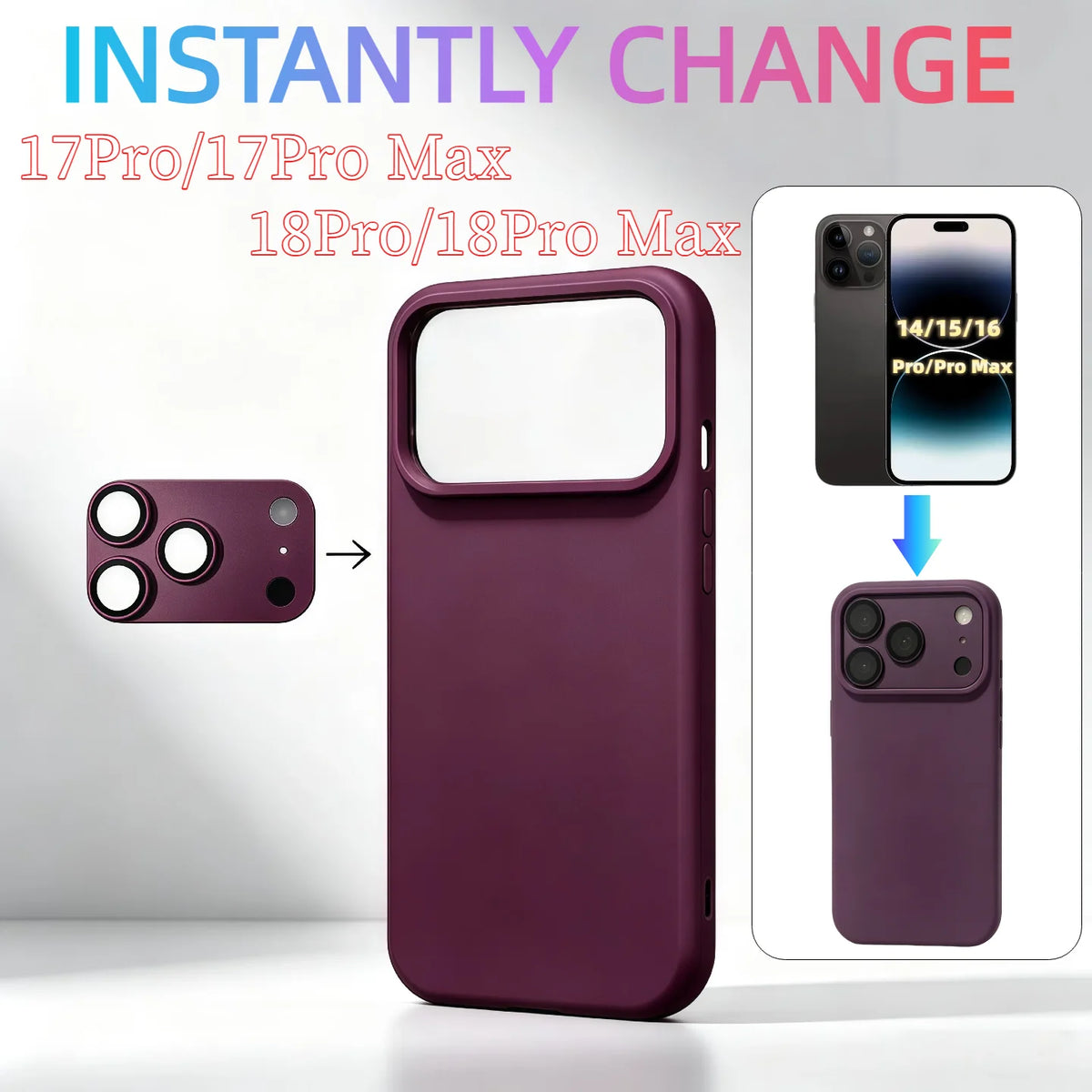 For iPhone 14 15 16 Pro Max Case Instant Change to iPhone 17 18 Pro/Pro Max with Camera Protector