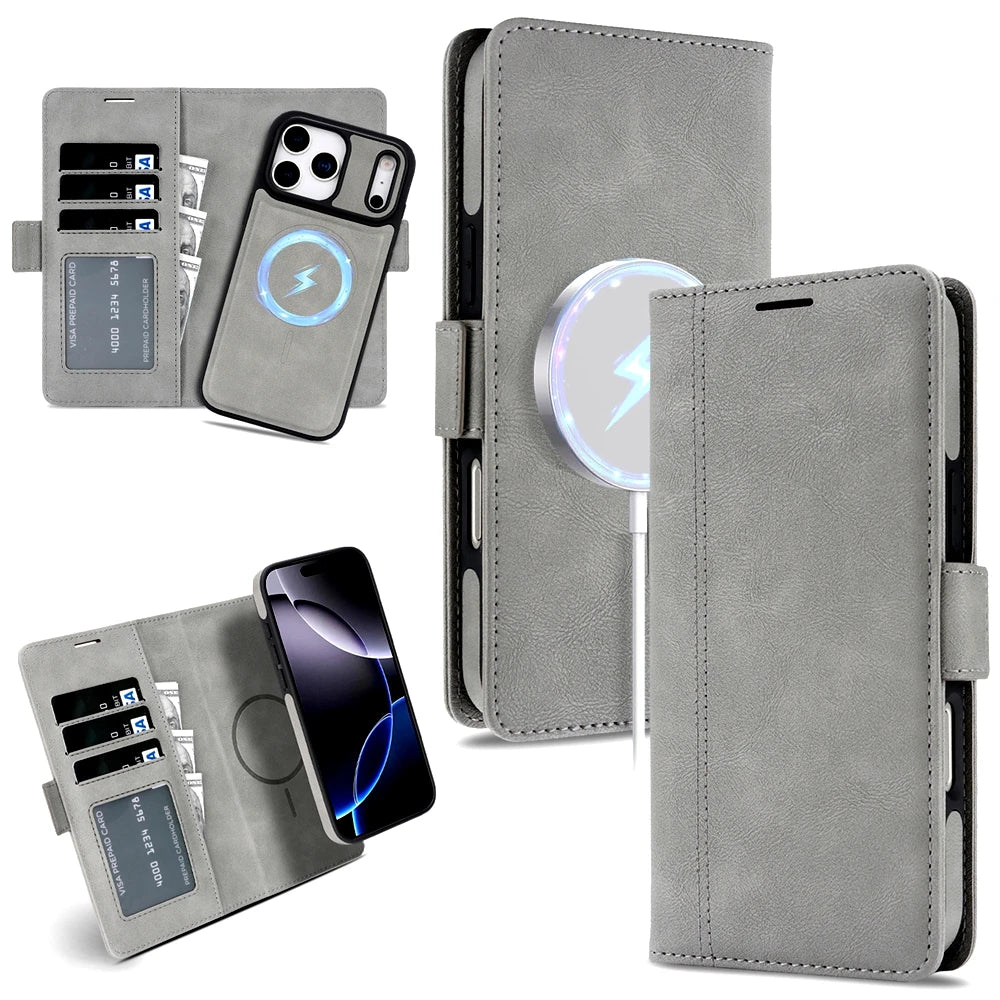 2 in 1 Wallet Case For iPhone 18 17 Promax Air 16 Pro Max 15 Plus 14 13 12 iphone17 Cards Slot Leather For Magsafe Phone Cover