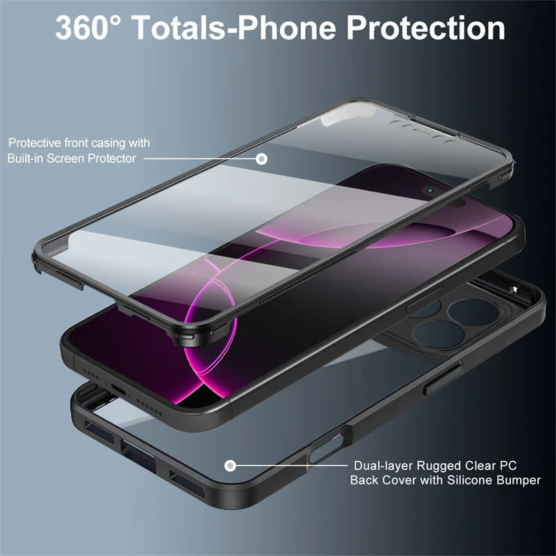 360 Full Body Built-in Screen Protector Case For iPhone 18 17 16 15 14 13 12 11 Pro Max Plus 16e 17e Funda Shockproof Back Cover
