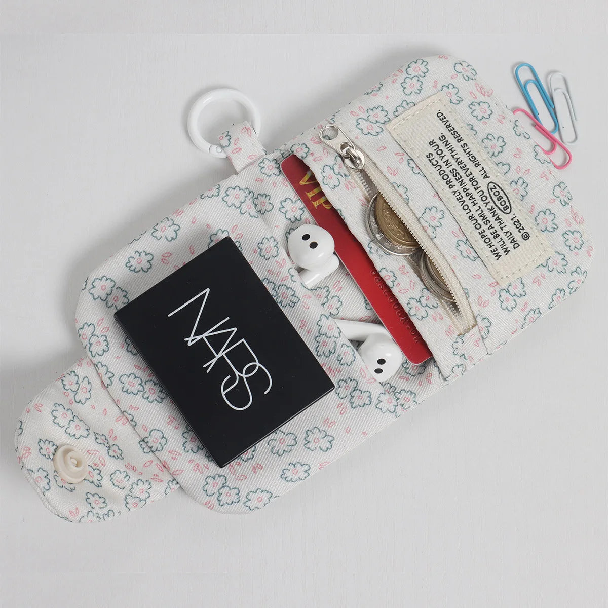1 Pc Cute Student Coin Purse Card Simplicity Floral Korean Fashion Wallet Card Holder for Girls Portable Cute Small Storage Bag