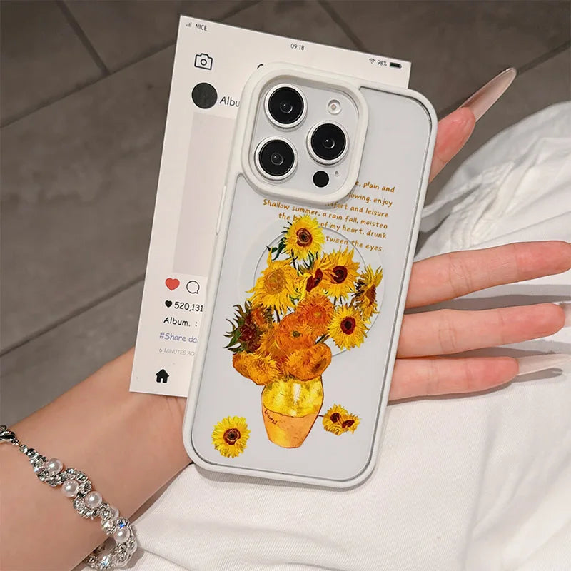 Van Gogh Sunflower for MagSafe Phone Case for iPhone 16 18 Pro Max 17 Air 15 ProMax 14 Plus 13 Mini 12 11 16E 17E Magnetic Case
