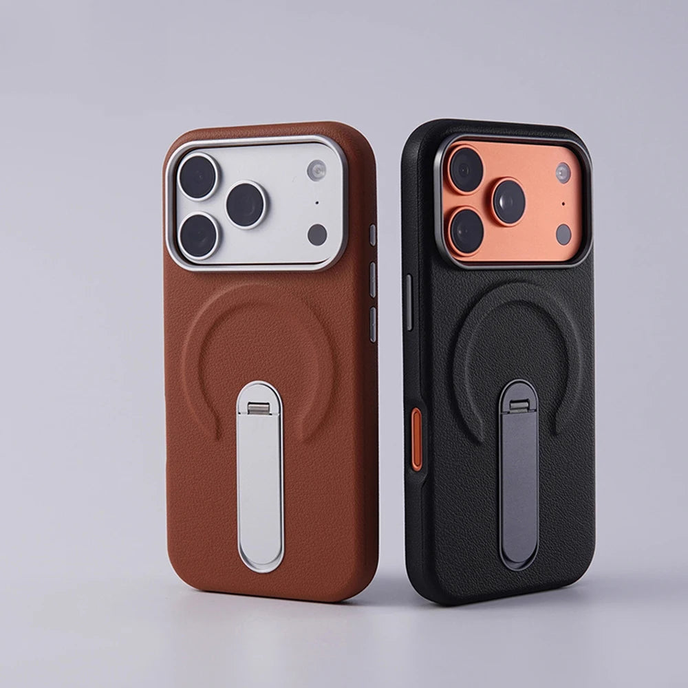 Luxury Rotation KickStand Business Leather Case For iPhone 18 17 Pro Max 16 15 14 13 For MagSafe Magnetic Matte Shockproof Cover