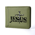 Men's Leather Simple Double-sided Wallet, Short Style, Casual Jesus Pattern, Thin Card Case, Men's Money Clip