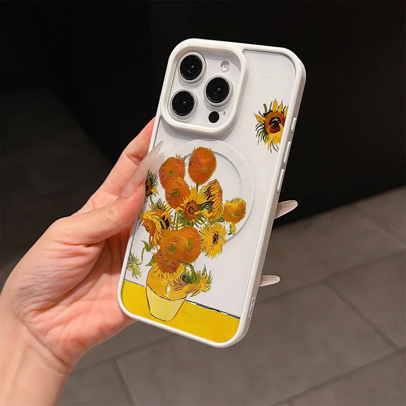 Van Gogh Sunflower for MagSafe Phone Case for iPhone 16 18 Pro Max 17 Air 15 ProMax 14 Plus 13 Mini 12 11 16E 17E Magnetic Case