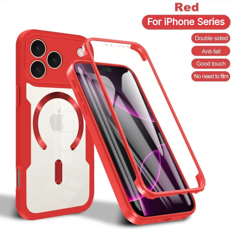 Transparent Case For iPhone 18 17 16 15 14 Pro Max Plus For MagSafe Magnetic 360° Full Body Protect With Screen Protector Cover