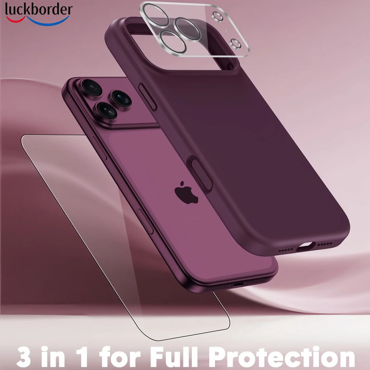 For iPhone 17 18 Pro Max Case,Liquid Silicone 3-in-1,Shockproof Case,Microfiber Lining, Includes Screen & Lens Protectors