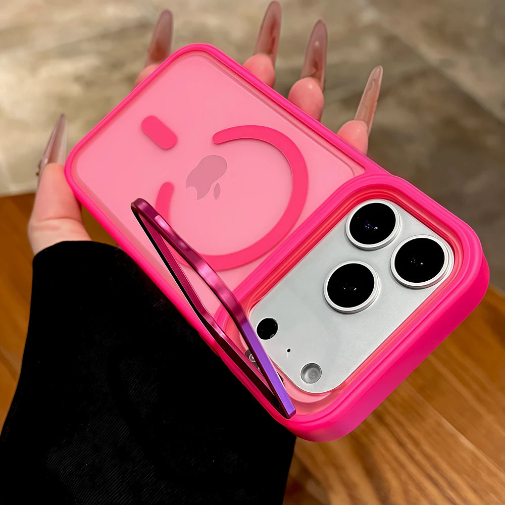 Matte Translucent Case For iPhone 18 17 16 15 14 13 Pro Max For Magsafe Mag Safe Charge Anti-fingerprint Stand Holder Cover