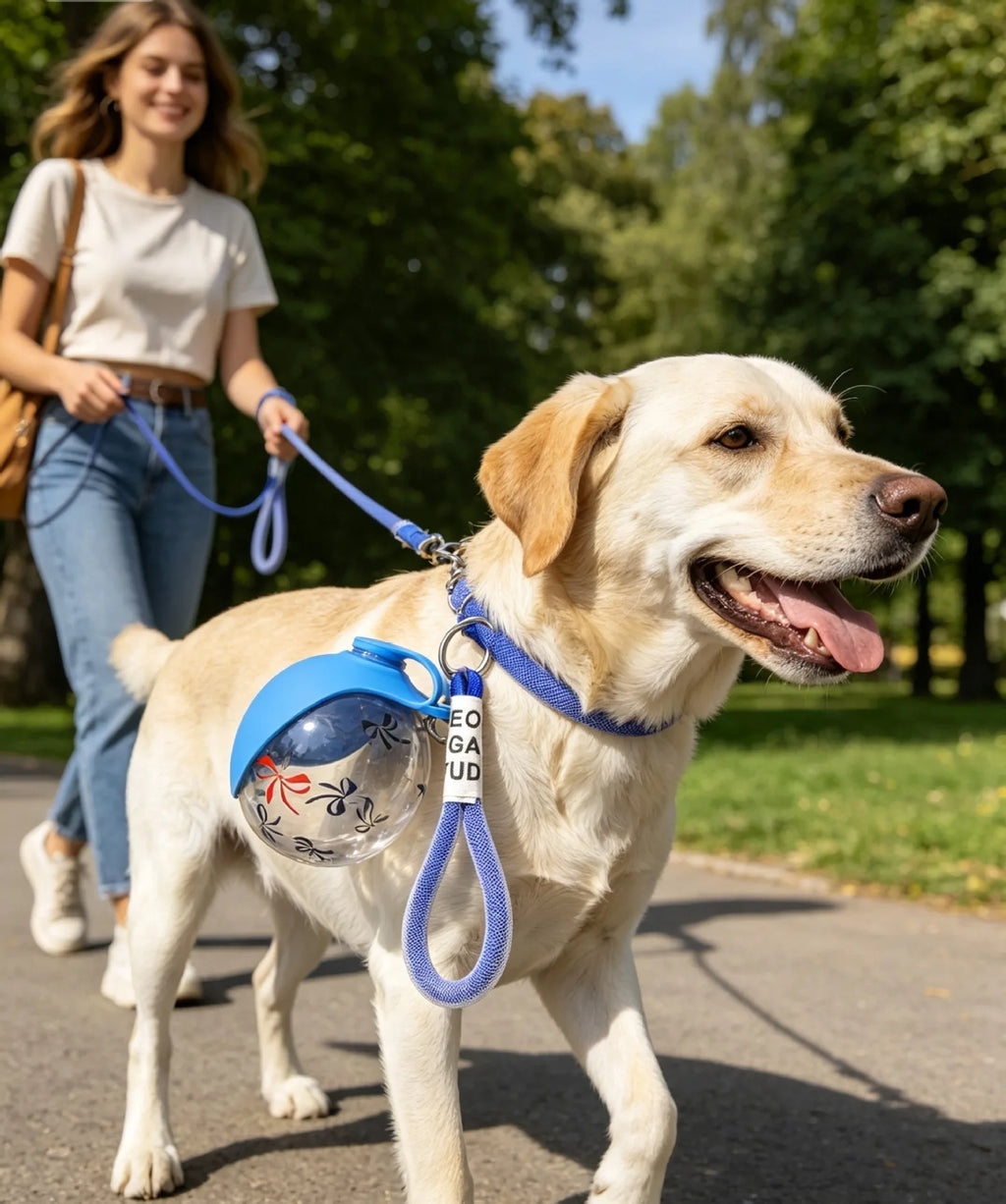 2-in-1 Dog Water Bottle Outdoor Walking Folding Portable Plastic Water Cup with Lanyard Hook Leakproof Dog Water Drink Bottle