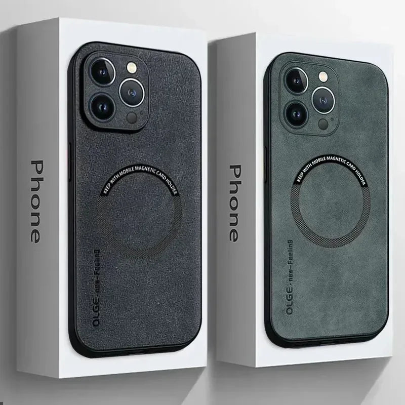 Luxury Leather Shockproof Phone Case For iPhone 17 16 15 14 13 12 11 18 Pro Max Plus For Magsafe Magnetic Wireless Charging Case