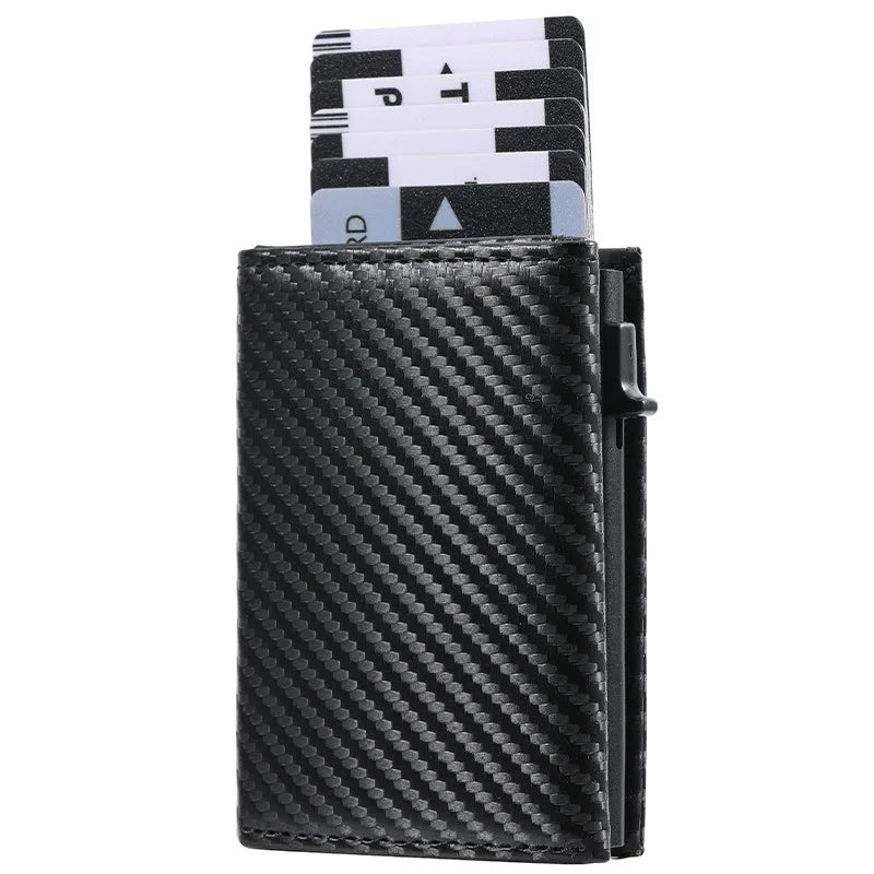 Men's Wallet with Zipper Coin Purse Automatic Pop-up Metal Credit Card Holder Minimalist RFID Blocking Business Card Wallet Idea
