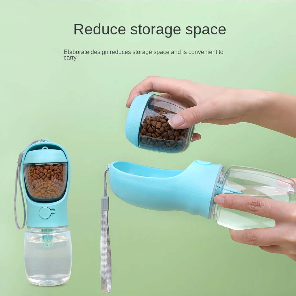2-in-1 Portable Pet Water Bottle with Food Storage Container, Travel Water & Feeder Bowl for Dogs Cats Puppy Outdoor Walking
