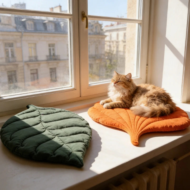Stylish Leaf Pet Cushion Reversible Soft Washable Non Slip Bed Mat for Cats Dogs Indoor Travel Camping Comfort Travel Gear