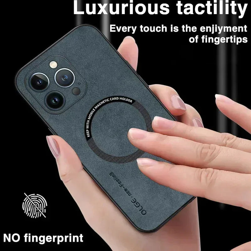 Luxury Leather Shockproof Phone Case For iPhone 17 16 15 14 13 12 11 18 Pro Max Plus For Magsafe Magnetic Wireless Charging Case
