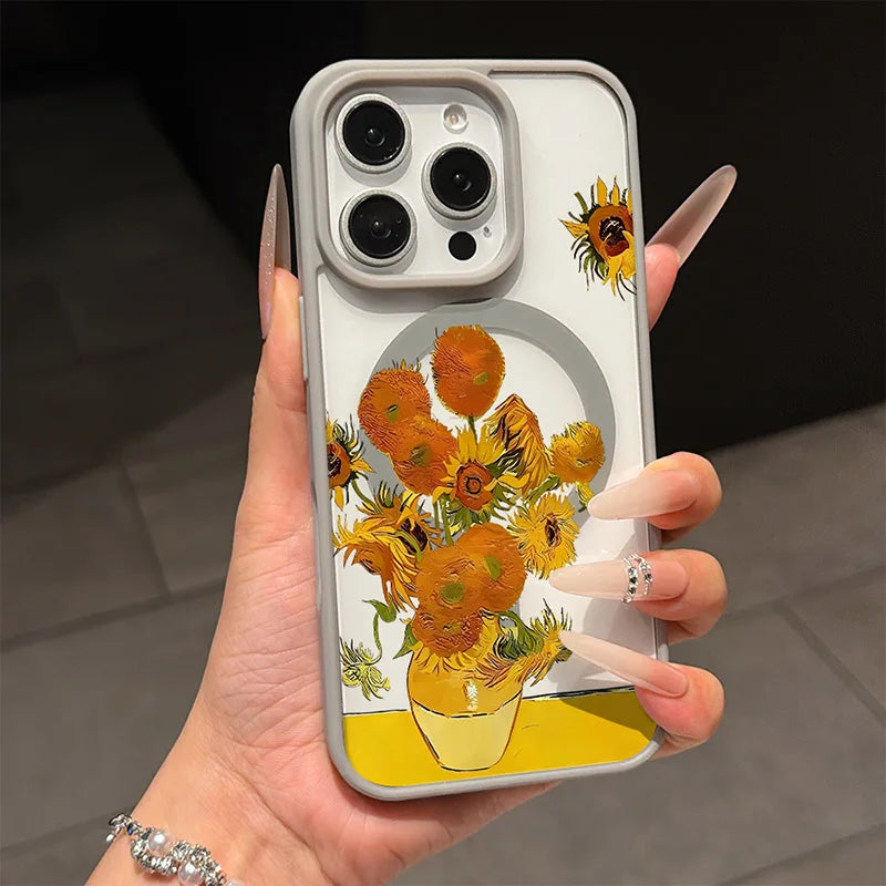 Van Gogh Sunflower for MagSafe Phone Case for iPhone 16 18 Pro Max 17 Air 15 ProMax 14 Plus 13 Mini 12 11 16E 17E Magnetic Case