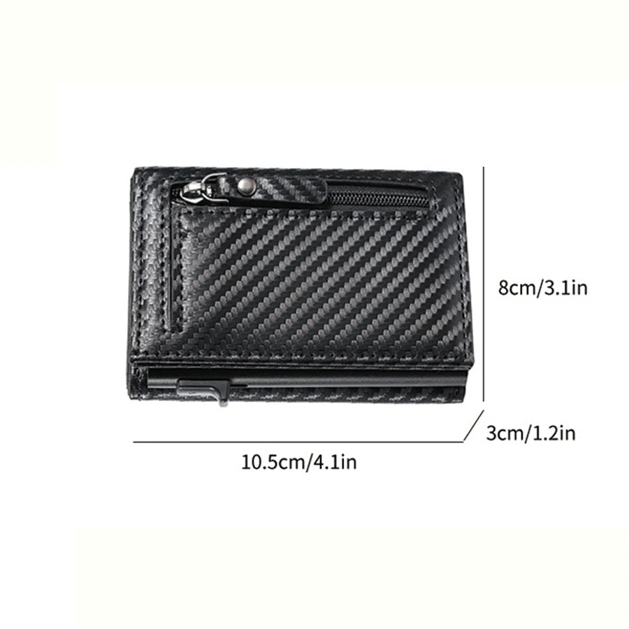 Men's Wallet with Zipper Coin Purse Automatic Pop-up Metal Credit Card Holder Minimalist RFID Blocking Business Card Wallet Idea