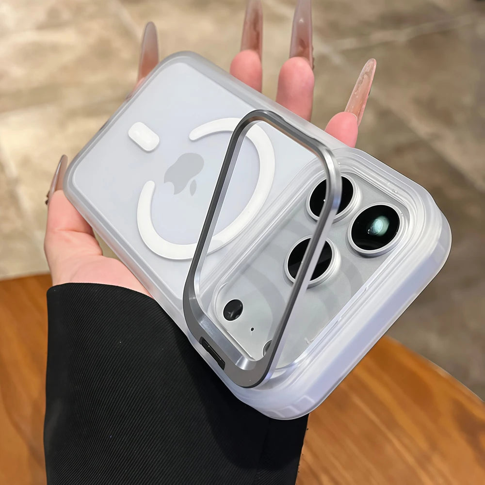 Matte Translucent Case For iPhone 18 17 16 15 14 13 Pro Max For Magsafe Mag Safe Charge Anti-fingerprint Stand Holder Cover