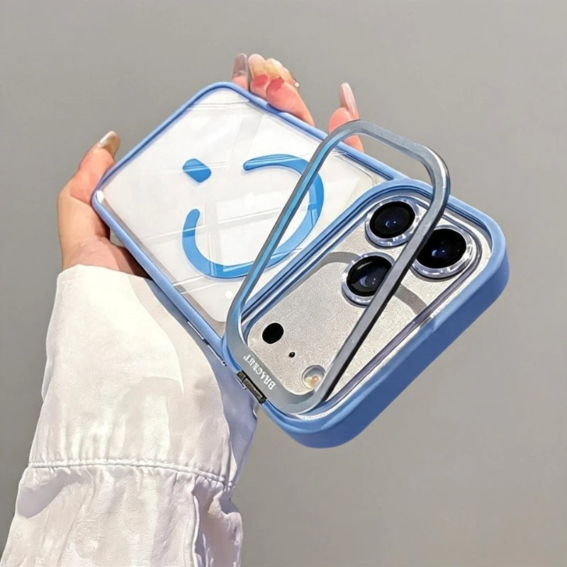 Luxury Bracket Stand Magnetic Case for iPhone 18Pro 17 16 15 14 Plus 13 12 18 Pro Max Air for Magsafe Glass Lens Protector Cover