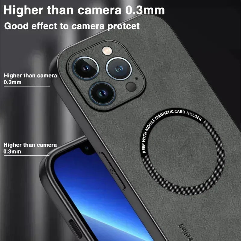 Luxury Leather Shockproof Phone Case For iPhone 17 16 15 14 13 12 11 18 Pro Max Plus For Magsafe Magnetic Wireless Charging Case