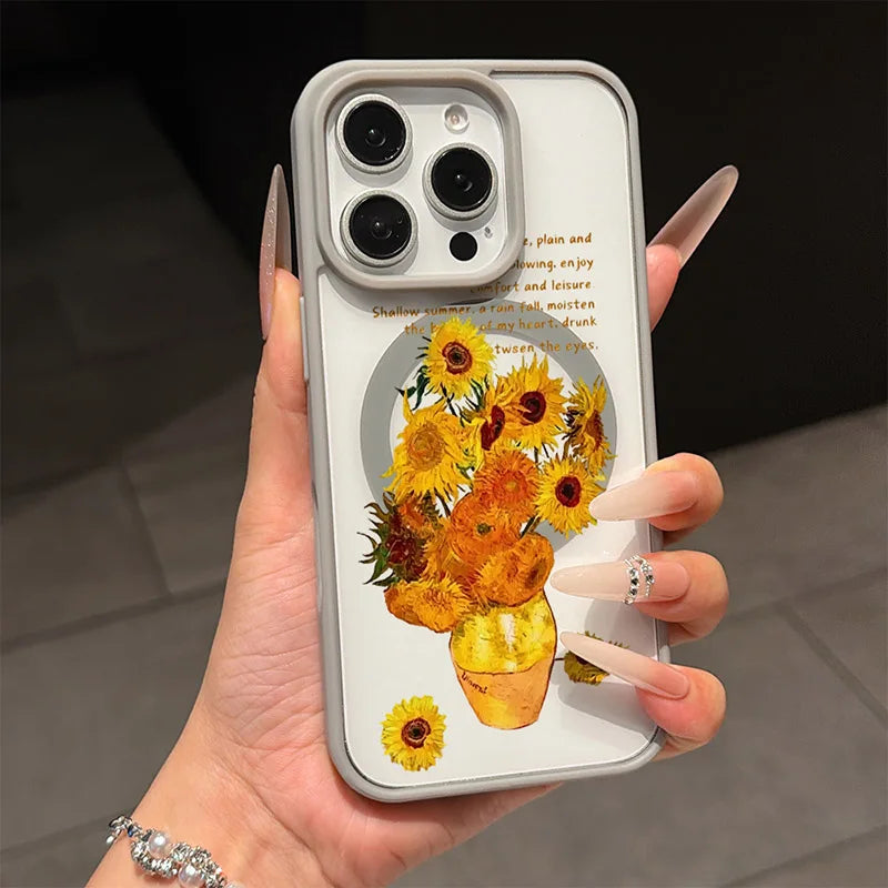 Van Gogh Sunflower for MagSafe Phone Case for iPhone 16 18 Pro Max 17 Air 15 ProMax 14 Plus 13 Mini 12 11 16E 17E Magnetic Case