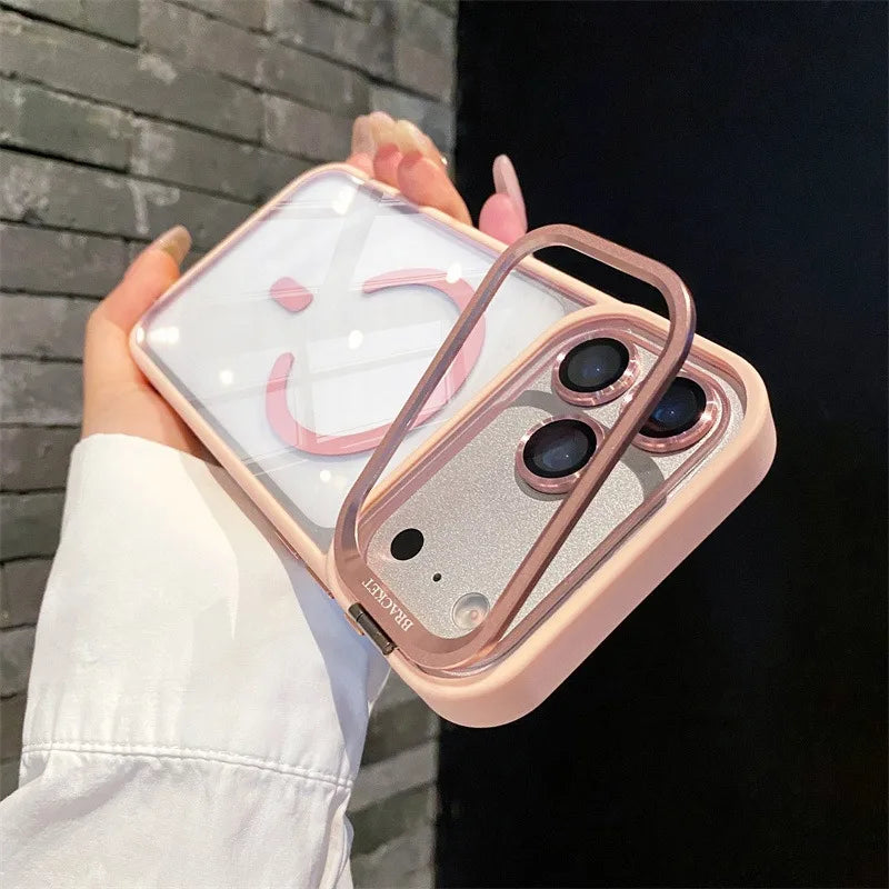 Luxury Bracket Stand Magnetic Case for iPhone 18Pro 17 16 15 14 Plus 13 12 18 Pro Max Air for Magsafe Glass Lens Protector Cover