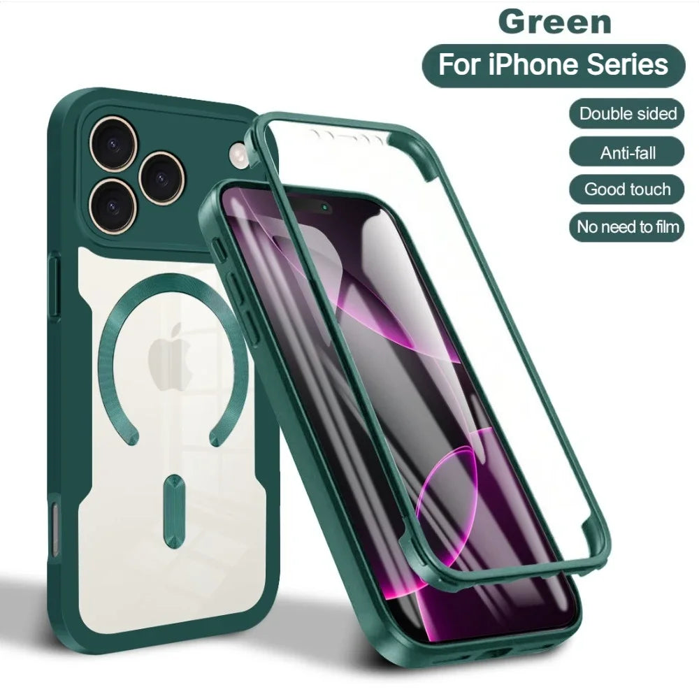 Transparent Case For iPhone 18 17 16 15 14 Pro Max Plus For MagSafe Magnetic 360° Full Body Protect With Screen Protector Cover
