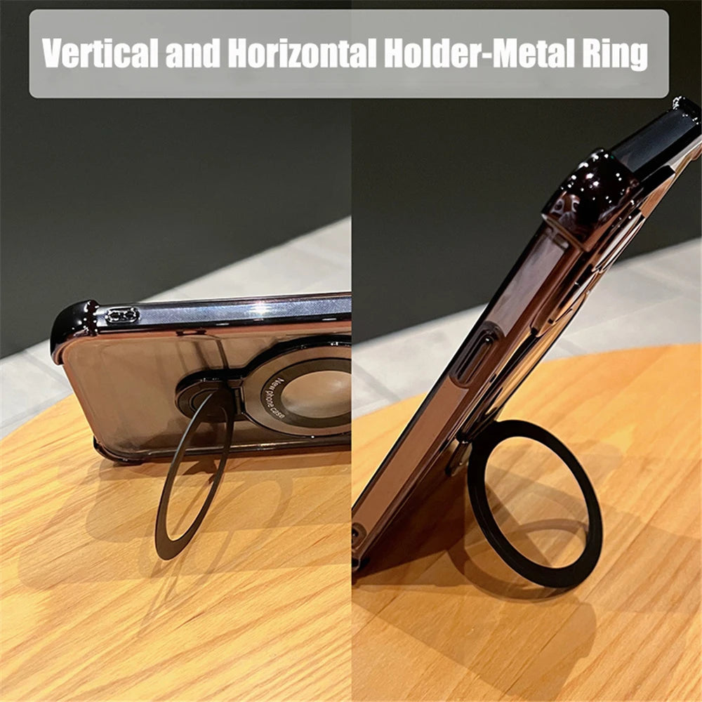 Luxury Plating Shockproof Magnetic Bracket For Magsafe Clear Case For IPhone18 15 16 14 13 12 17 Pro Max With Holder Stand Cover