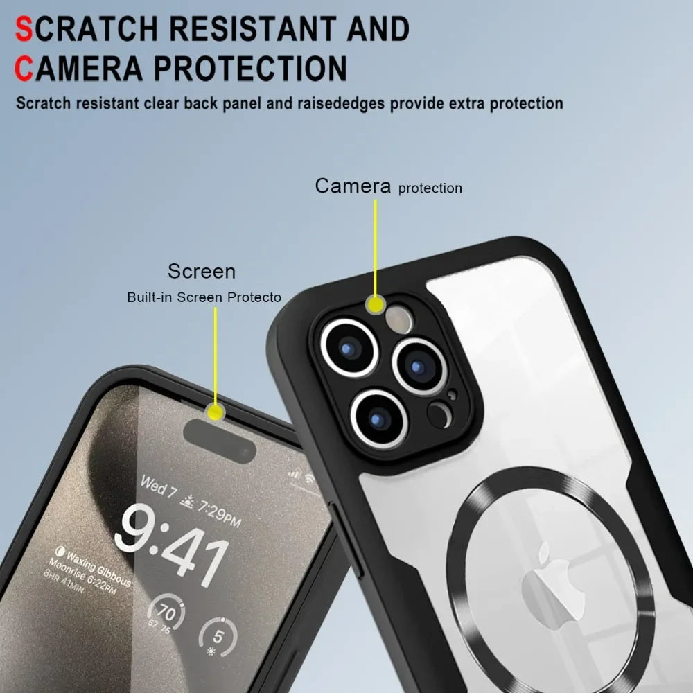 Transparent Case For iPhone 18 17 16 15 14 Pro Max Plus For MagSafe Magnetic 360° Full Body Protect With Screen Protector Cover