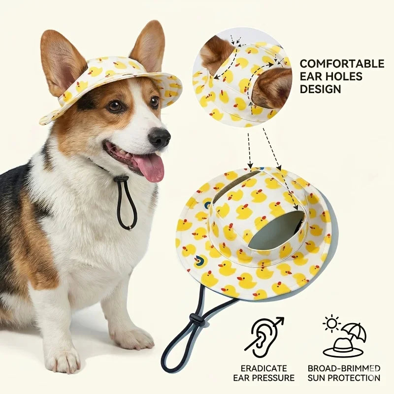 Cute Duck Printed Pet Cat Dog Hat Adjustable Cap for Cat Small Medium Puppy Corgi Pug Dachshund Outdoor Dog Costume Accessory
