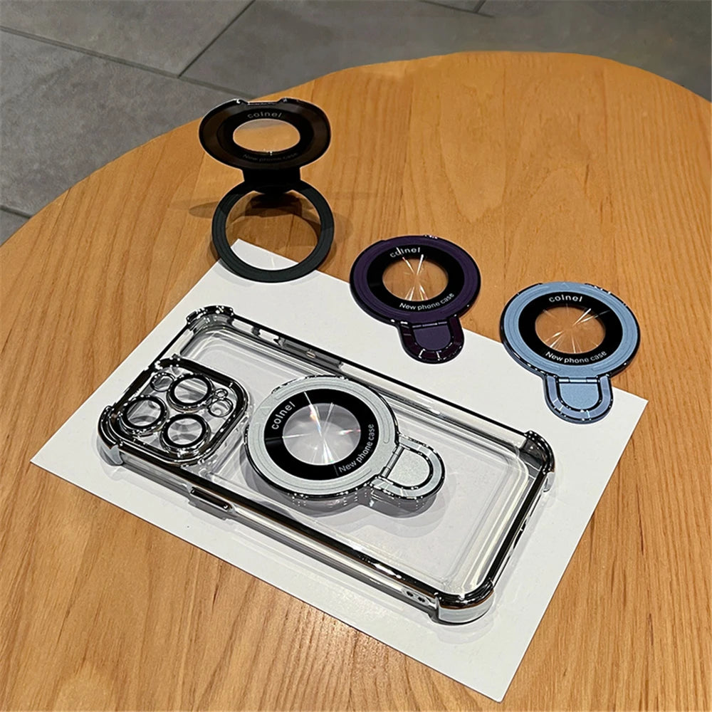 Luxury Plating Shockproof Magnetic Bracket For Magsafe Clear Case For IPhone18 15 16 14 13 12 17 Pro Max With Holder Stand Cover