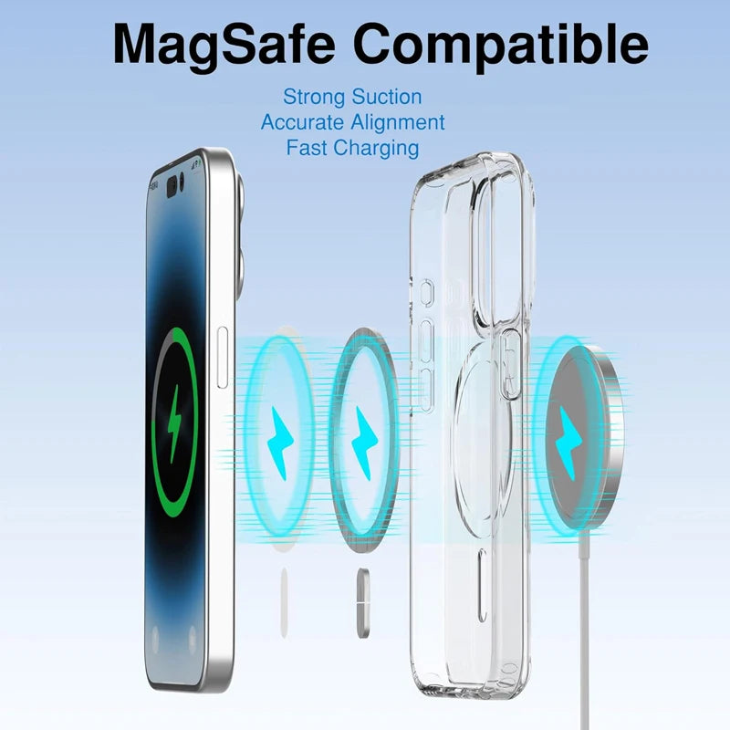 Magnetic Clear Case For APPLE iPhone 16 17 15 14 13 12 11 18 Pro Max Plus 17 Air 16e Wireless Charging Compatible With Magsafe