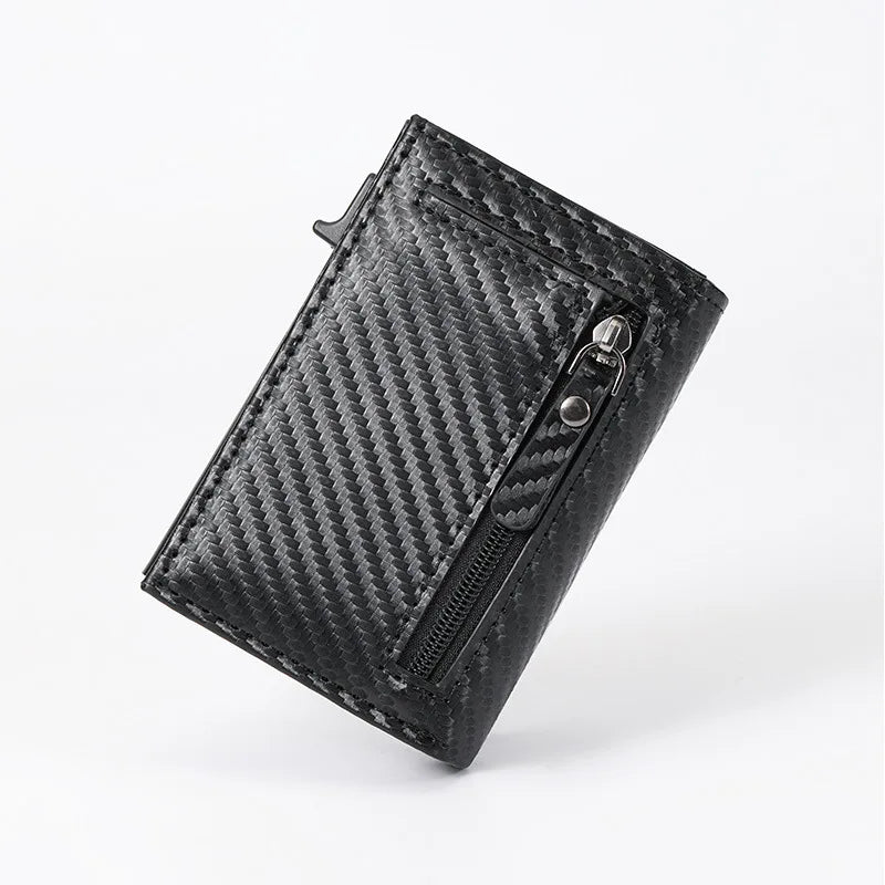 Men's Wallet with Zipper Coin Purse Automatic Pop-up Metal Credit Card Holder Minimalist RFID Blocking Business Card Wallet Idea