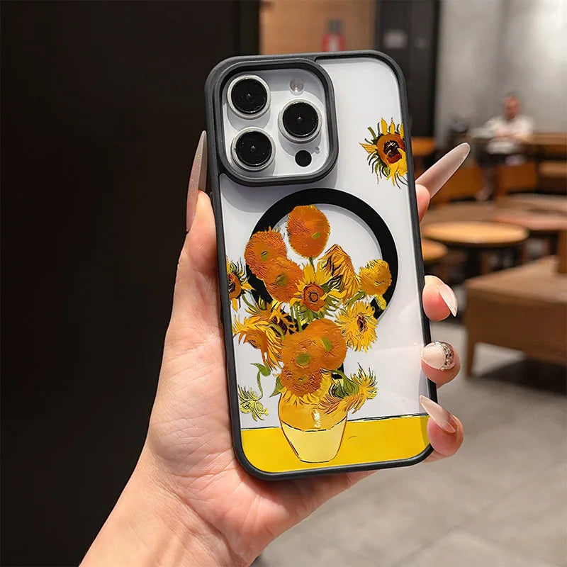 Van Gogh Sunflower for MagSafe Phone Case for iPhone 16 18 Pro Max 17 Air 15 ProMax 14 Plus 13 Mini 12 11 16E 17E Magnetic Case