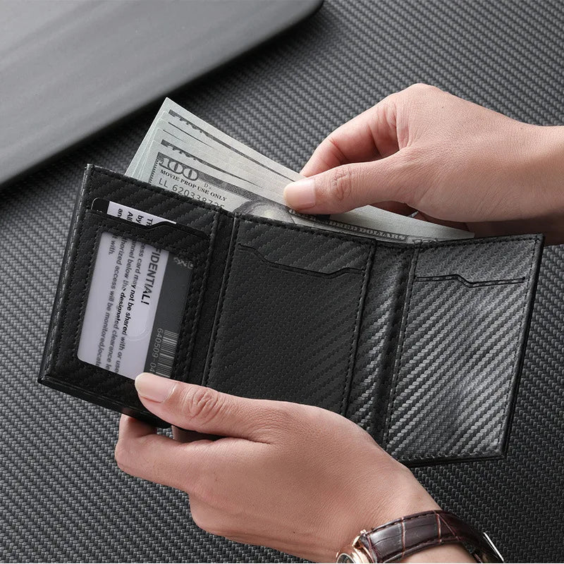 Men's Wallet with Zipper Coin Purse Automatic Pop-up Metal Credit Card Holder Minimalist RFID Blocking Business Card Wallet Idea