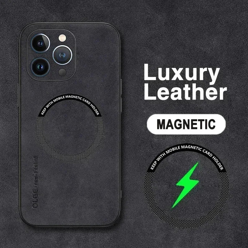 Luxury Leather Shockproof Phone Case For iPhone 17 16 15 14 13 12 11 18 Pro Max Plus For Magsafe Magnetic Wireless Charging Case