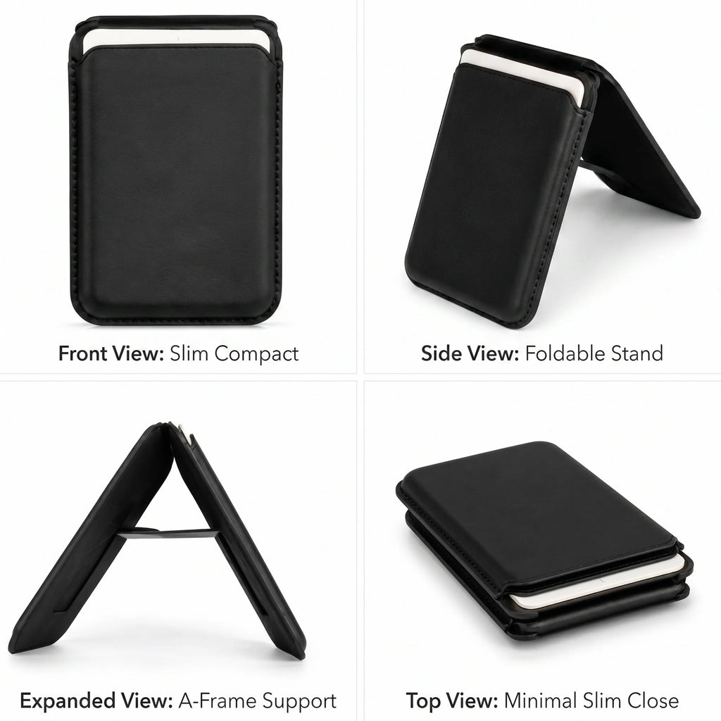 2 in 1 Magnetic Wallet Stand N52 Magnet PU Leather RFID Blocking Foldable Kickstand Hold 2 Cards Fit Smart Phone 12-16 Series