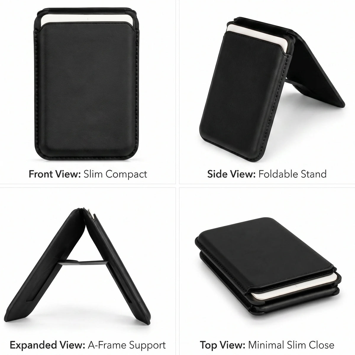 2 in 1 Magnetic Wallet Stand N52 Magnet PU Leather RFID Blocking Foldable Kickstand Hold 2 Cards Fit Smart Phone 12-16 Series