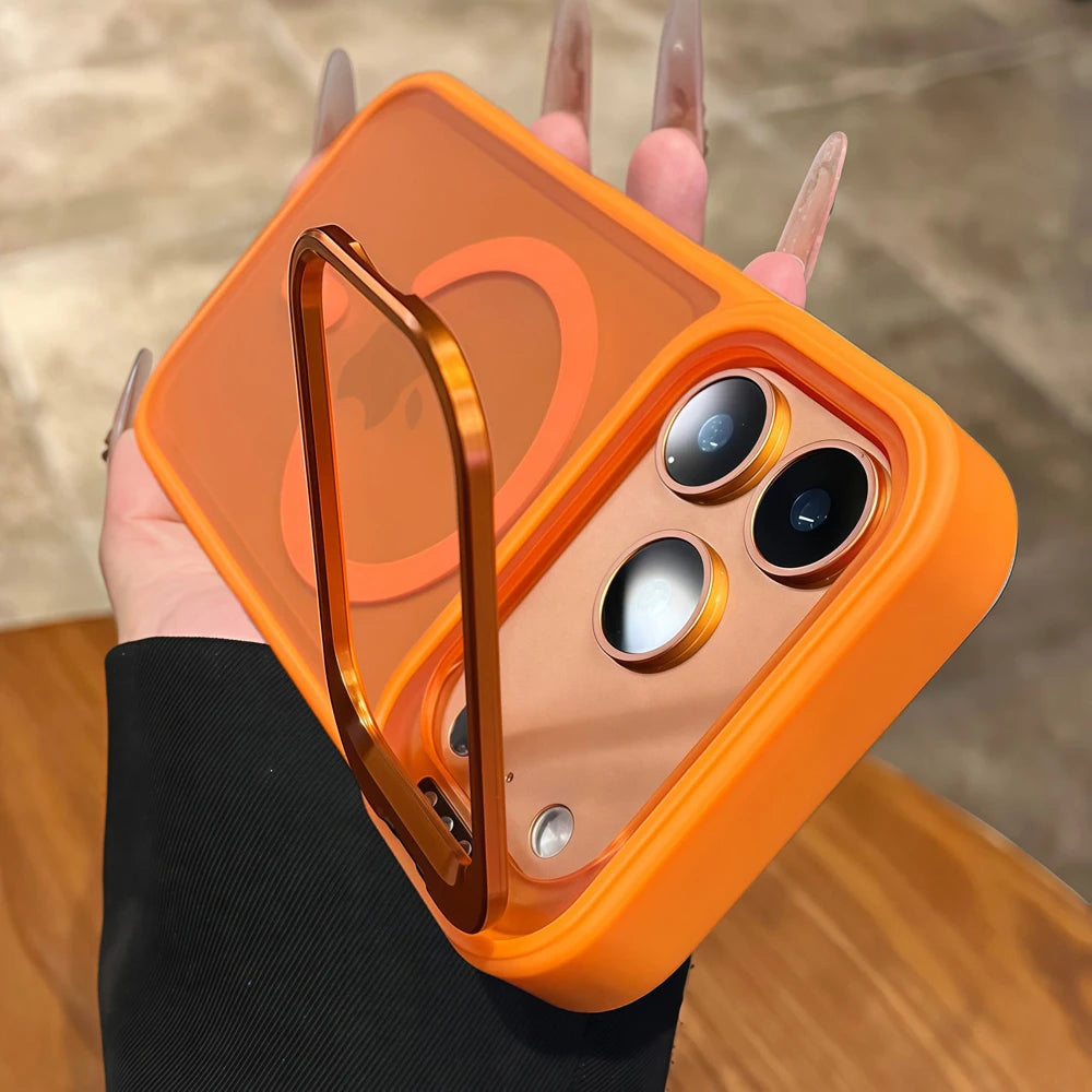 Matte Translucent Case For iPhone 18 17 16 15 14 13 Pro Max For Magsafe Mag Safe Charge Anti-fingerprint Stand Holder Cover