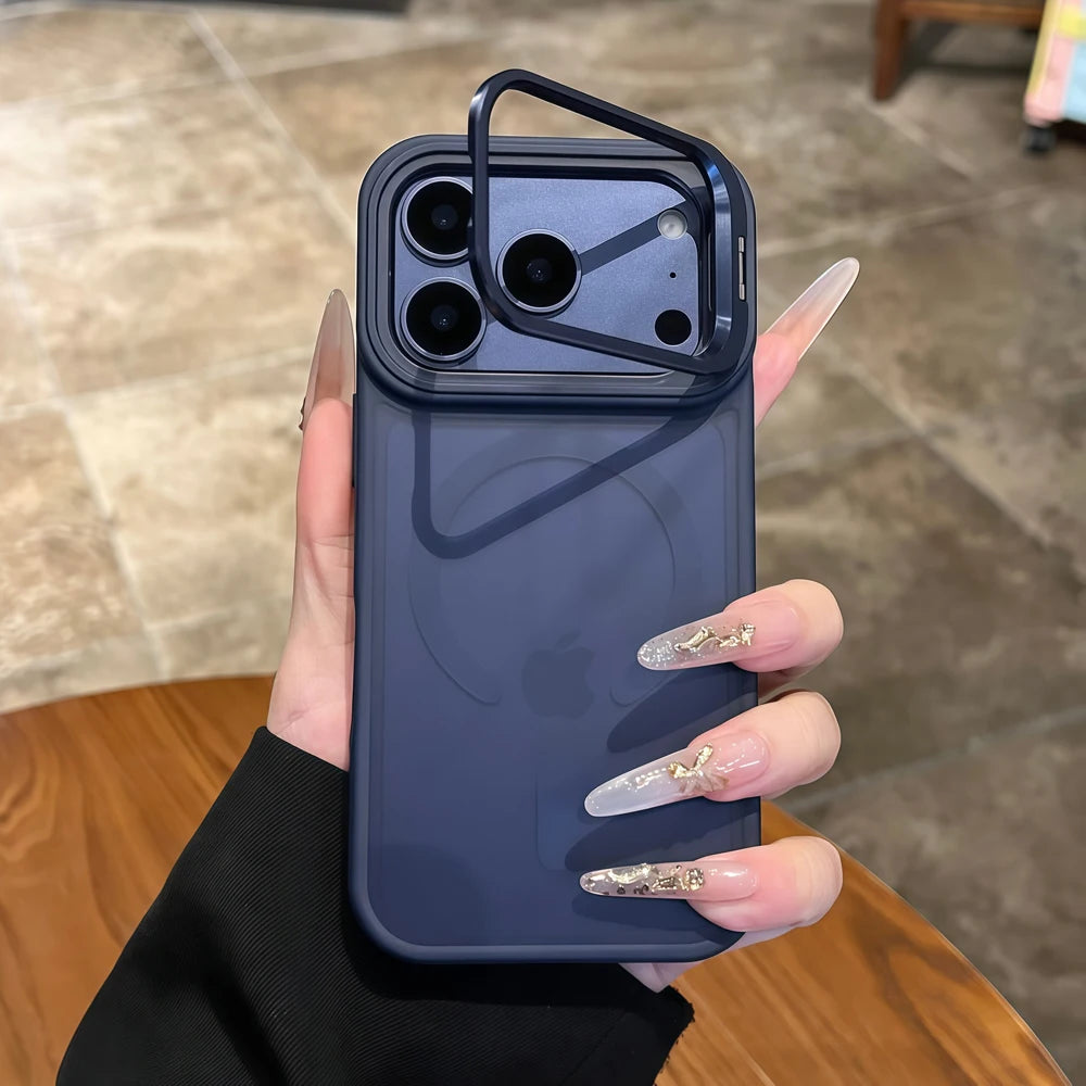 Matte Translucent Case For iPhone 18 17 16 15 14 13 Pro Max For Magsafe Mag Safe Charge Anti-fingerprint Stand Holder Cover