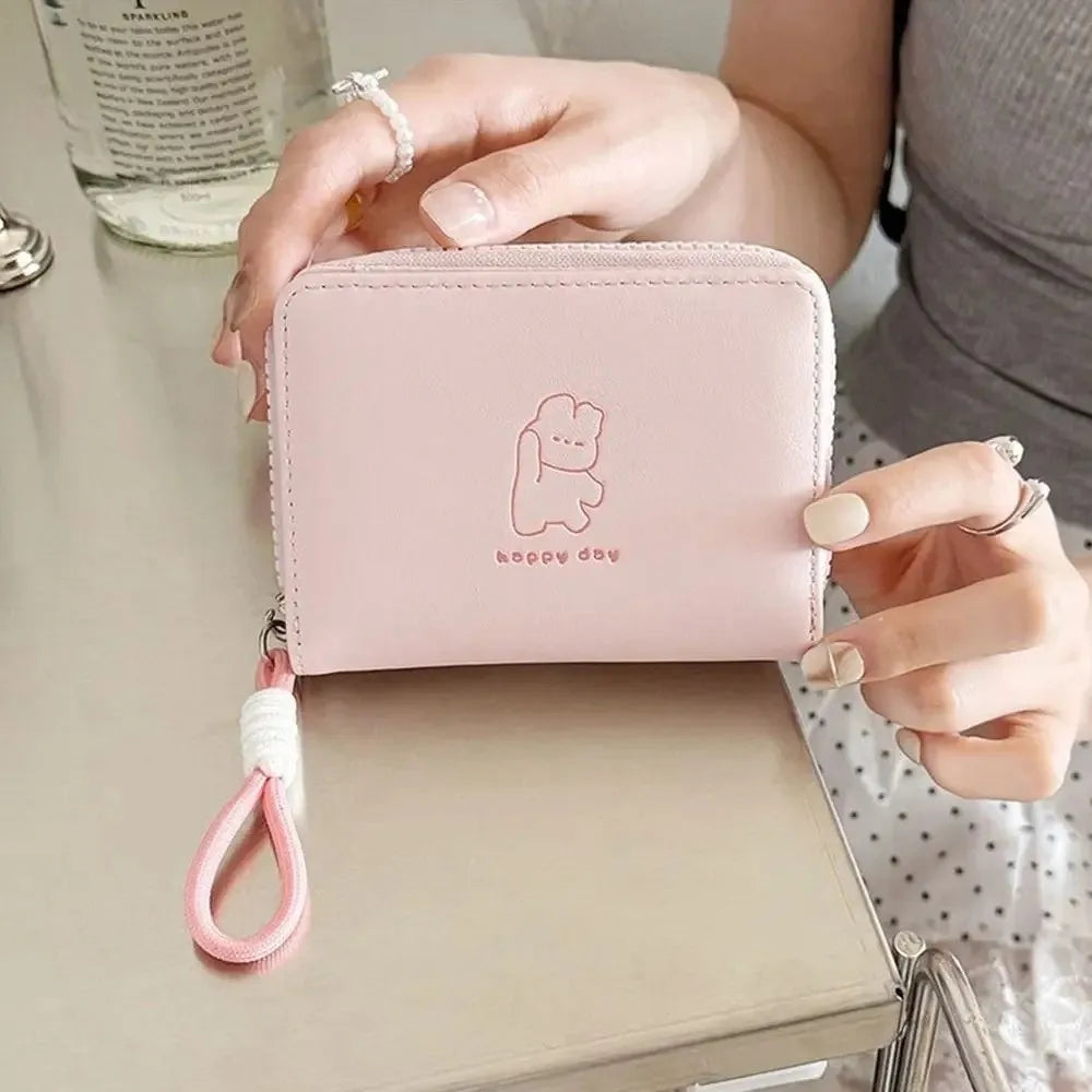 New Cartoon Women Wallet Bear Rabbit Cat Pu Leather Coin Purse Short Wallet