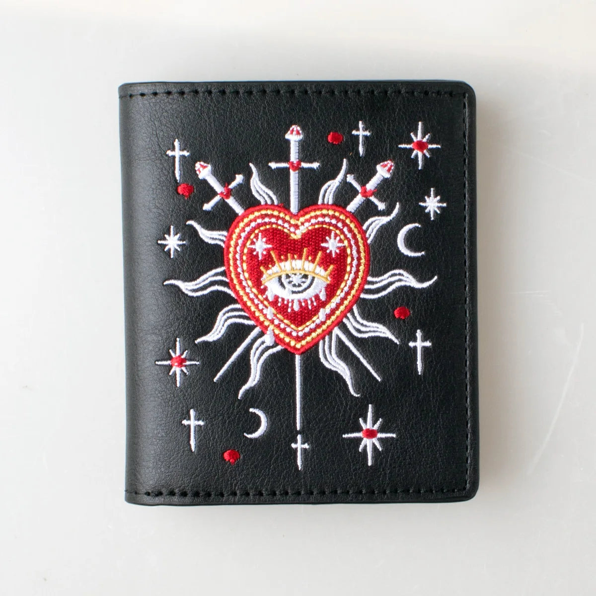 Gothic Witch Tarot Sword 3 Pattern Embroidered Wallet Fashionable Double-Fold ID Card Holder with Zipper Coin Pocket